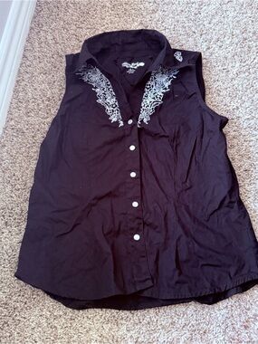 Adobe Rose Womens Western Sleeveless Shirt Embroidery Snap Front Cowgirl Vintage